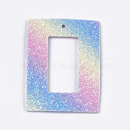 PU Leather Pendants, with Sequins, Rectangle, Colorful, 42.5x28.5x1mm, Hole: 1.2mm(X-FIND-S299-12)