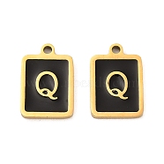 304 Stainless Steel Pendants, with Enamel, Rectangle with Letter Charm, Golden, Letter Q, 17.5x12x1.5mm, Hole: 1.5mm(STAS-K265-11G-Q)