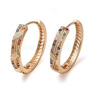 Brass Micro Pave Colorful Cubic Zirconia Hoop Earrings, Hollow Leaf, Light Gold, 25x26.5x4.5mm(EJEW-M238-73KCG)