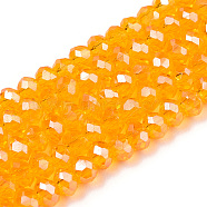 Electroplate Glass Beads Strands, Pearl Luster Plated, Faceted, Rondelle, Orange, 2.5x2mm, Hole: 0.4mm, about 150~155pcs/strand, 32~33cm(EGLA-A034-T1mm-A24)