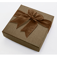 Square Bowknot Organza Ribbon Cardboard Bracelet Bangle Gift Boxes, Camel, 9x9x2.7cm(X-BC148-02)