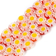 Handmade Millefiori Glass Beads Strands, Oval, Yellow, 8.5~9x6.5~7x3.5mm, Hole: 0.8mm, about 47~48pcs/strand, 15.91~16.06 inch(40.4~40.8cm)(LAMP-N024-26)