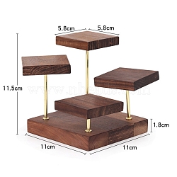 4-Tier Square Wood Jewelry Ring Display Riser Rack, Jewelry Stands for Rings, Coconut Brown, 110x110x115mm(PW-WG96331-03)