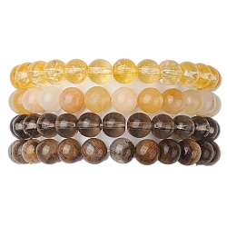 4Pcs Constellation 8mm Round Natural Yellow Tiger Eye & Jade & Synthetic Citrine & Smoky Quartz Beaded Stretch Bracelets for Women, Taurus, Inner Diameter: 2-1/4 inch(5.8cm)(BJEW-JB10635)