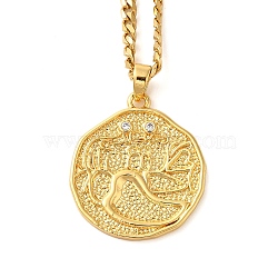 Brass Clear Cubic Zirconia Curb Chain Constellation Pendant Medal Necklaces for Women,  Real 18K Gold Plated, Cancer, 17.52~17.72 inch(44.5~45cm), pendant: 23.5x21.5x2mm(NJEW-U010-01G-12)