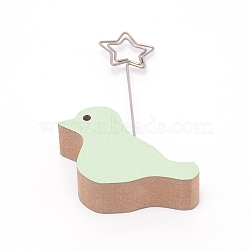 Bird Wood Name Card Holder, Photo Memo Holders, with Star Iron Clip, for Wedding, Birthday Party Table Number Sign, Pale Green, 100x55x18mm, Hole: 3mm(KS-TAC0001-03)