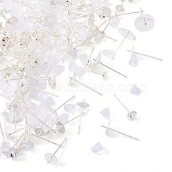 100Pcs 10 Styles Brass Studs Earrings Finding, Lead Free & Cadmium Free, Round, with 100pcs Plastic Ear Nuts, 925 Sterling Silver Plated, 13.5~14x3~8mm, Pin: 12x1mm(KK-TA0001-83)