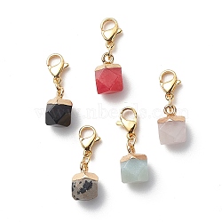 Natural & Synthetic Gemstone Pendant Decorations, Lobster Clasp Charms, Clip-on Charms, for Keychain, Purse, Backpack Ornament, Cube, 24mm(HJEW-JM00801)