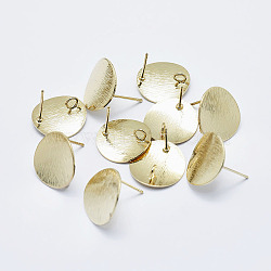 Electroplated Brass Stud Earring Findings, with Loop, Long-Lasting Plated, Real 18K Gold Plated, Nickel Free, Flat Round, 15mm, Hole: 2mm, Pin: 0.5mm(X-KK-G331-21G-NF)