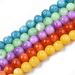 Natural Freshwater Shell Beads Strands, Mixed Dyed and Undyed, Round, Mixed Color, 4mm, Hole: 0.8mm, about 97~99pcs/strand, 14.88 inch~15.16 inch(37.8~38.5cm)(SHEL-N003-24)