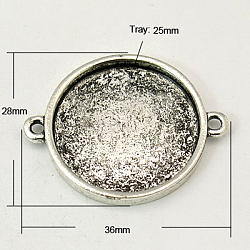 Tibetan Style Cabochon Connector Settings, Plain Edge Bezel Cups, Cadmium Free & Lead Free, Flat Round, Antique Silver, 28x36x3mm, Tray: 25mm, Hole: 2mm(TIBE-C074-AS-LF)
