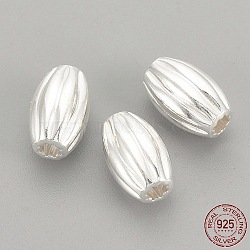 925 Sterling Silver Corrugated Beads, Oval, Silver, 8x5mm, Hole: 1.5mm(STER-S002-05)