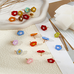 20Pcs Flower Polyester & Alloy Push Pins Set, Map Tacks Marking Pins, for Photos Wall, Maps, Bulletin Board or Corkboards, Mixed Color, 14x14x14mm(AJEW-WH0460-138KCG)