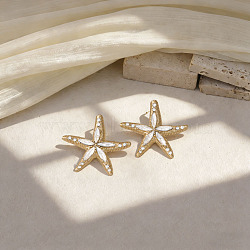 Alloy Rhinestone Stud Earrings, Golden, Starfish, 38x42mm(EJEW-Z172-02G-01)