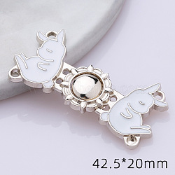 Alloy Enamel Jean Buttons Pins, Waist Tightener, White Rabbit, Closure Sewing Fasteners for Garment Accessories, Platinum, 4.25x2cm(BUTT-PW0001-02D-01P)