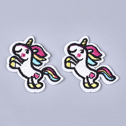 Computerized Embroidery Cloth Iron On Patches, Costume Accessories, Appliques, Unicorn, White, 29x43x1.5mm(X-FIND-T030-176)