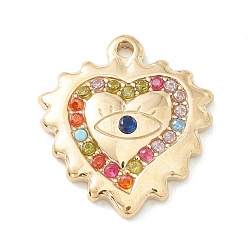 Ion Plating(IP) 304 Stainless Steel Pendants, with Rhinestones, Golden, Heart, Colorful, 20x18x3.4mm, Hole: 1.3mm(STAS-K237-14G-02)