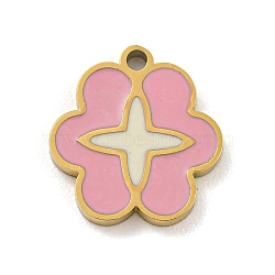 316 Surgical Stainless Steel Enamel Charms, Flower Charm, Golden, Pink, 11.5x11x1.5mm, Hole: 1mm(STAS-M073-33A-01G-1)