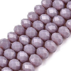 Opaque Solid Color Imitation Jade Glass Beads Strands, Faceted, Rondelle, Medium Purple, 6x5mm, Hole: 1mm, about 84~85pcs/strand, 41.5~42cm(EGLA-A044-P6mm-D13)