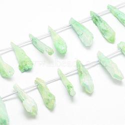 Electroplated Natural Quartz Crystal Beads Strands, Top Drilled Beads, Teardrop, Honeydew, 24~31x6~15x4~10mm, Hole: 1.5mm, about 25pcs/strand, 14.3 inch(G-G890-A-08)