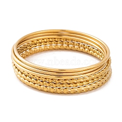 7Pcs Vacuum Plating 304 Stainless Steel Ring Bangles Set for Women, Golden, 2mm, Inner Diameter: 2-1/2 inch(6.5cm)(BJEW-A011-14D-G)