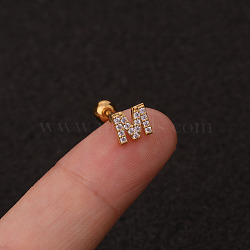 316L Surgical Stainless Steel Micro Pave Clear Cubic Zirconia Cartilage Earrings, Golden, Letter M, 6mm, Pin: 1.2mm(WG3A850-26)