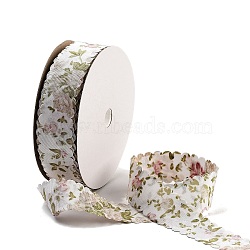 20 Yards Flower Printed Polyester Ribbon, Double Wavy Edged Ribbon for Gift Wrapping, White, 1 inch(25mm), about 20.00 Yards(18.29m)/Roll(OCOR-Z005-03B)