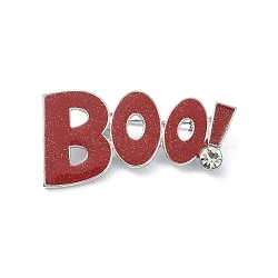 Alloy Glass Rhinestone Brooches, Enamel Pins, for Halloween, Word BOO, 22.5x44x7.3mm(JEWB-R017-19)