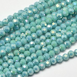 Faceted Round Full Rainbow Plated Electroplate Glass Beads Strands, Turquoise, 4mm, Hole: 1mm, about 90~95pcs/strand, 12.8~13.6 inch(32~34cm)(EGLA-J130-FR03)