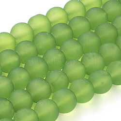 Transparent Glass Bead Strands, Frosted, Round, Lime Green, 10mm, Hole: 1.3~1.6mm, about 80pcs/strand, 31.4 inch(GLAA-S031-10mm-34)