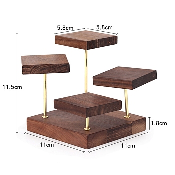 4-Tier Square Wood Jewelry Ring Display Riser Rack, Jewelry Stands for Rings, Coconut Brown, 110x110x115mm