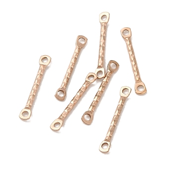 Ion Plating(IP) 304 Stainless Steel Connector Charms, Textured Bar Links, Rose Gold, 15x2.5x1.2mm, Hole: 1.2mm