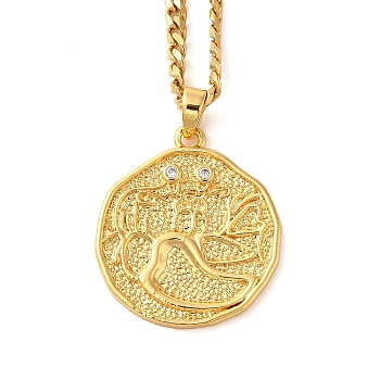 Brass Clear Cubic Zirconia Curb Chain Constellation Pendant Medal Necklaces for Women,  Real 18K Gold Plated, Cancer, 17.52~17.72 inch(44.5~45cm), pendant: 23.5x21.5x2mm