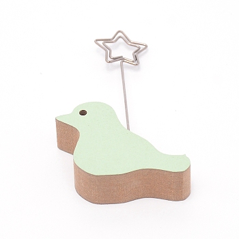Bird Wood Name Card Holder, Photo Memo Holders, with Star Iron Clip, for Wedding, Birthday Party Table Number Sign, Pale Green, 100x55x18mm, Hole: 3mm