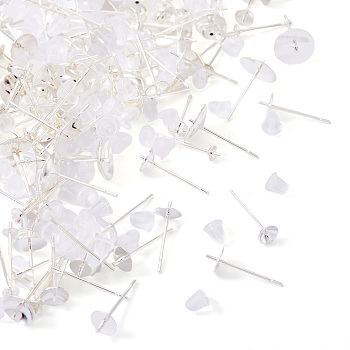 100Pcs 10 Styles Brass Studs Earrings Finding, Lead Free & Cadmium Free, Round, with 100pcs Plastic Ear Nuts, 925 Sterling Silver Plated, 13.5~14x3~8mm, Pin: 12x1mm