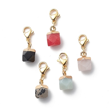 Natural & Synthetic Gemstone Pendant Decorations, Lobster Clasp Charms, Clip-on Charms, for Keychain, Purse, Backpack Ornament, Cube, 24mm
