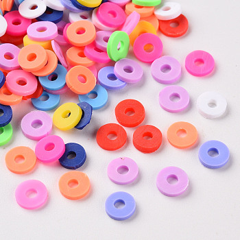Handmade Polymer Clay Beads, Heishi Beads, for DIY Jewelry Crafts Supplies, Disc/Flat Round, Mixed Color, 6x1mm, Hole: 2mm, about 26000pcs/1000g