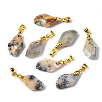 Natural Agate Pendants, with Light Gold Brass Findings, Faceted, Electroplate, Polygon, 19.5x11.5x5.5mm, Hole: 3.5x4mm