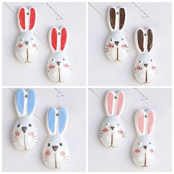 Handmade Porcelain Big Pendants, Rabbit Charms, Mixed Color, 53x22x13mm, Hole: 3mm