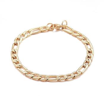 304 Stainless Steel Bracelets, Figaro Chains, with Lobster Clasp, Golden, 7-7/8 inch(20cm), 6mm