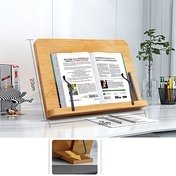 Wooden Foldable Desktop Book Stand for Reading, 5 Adjustable Height Book Holder, Rectangle, BurlyWood, 20x28cm