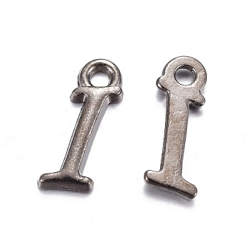 Gunmetal Plated Alloy Letter Pendants, Rack Plating, Cadmium Free & Lead Free, Letter.I, 13x4x2mm, Hole: 1.5mm