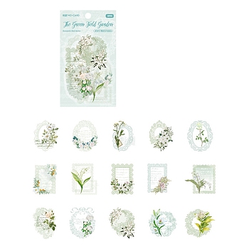 30Pcs Waterproof PET Hollow Lace Sticker Labels, Self-adhesive Flower Decorative Decals, for DIY Scrapbooking, Dark Sea Green, 34~55mm