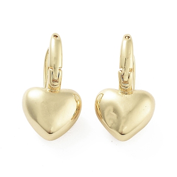 Heart Brass Hoop Earrings, Long-Lasting Plated, Lead Free & Cadmium Free, Real 18K Gold Plated, 21.5x12mm