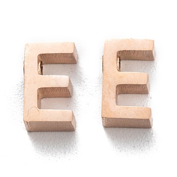 Ion Plating(IP) 304 Stainless Steel Charms, Alphabet, Rose Gold, Letter.E, 8x4.5x3mm, Hole: 1.8mm