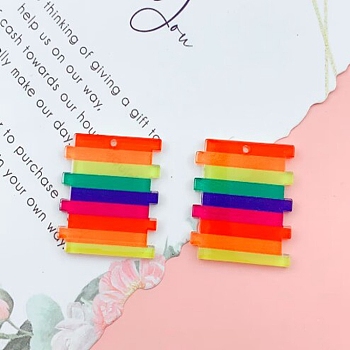 Rainbow Color Printed Acrylic Pendants, Rectangle Pattern, 30x27.5x2mm, Hole: 1.6mm