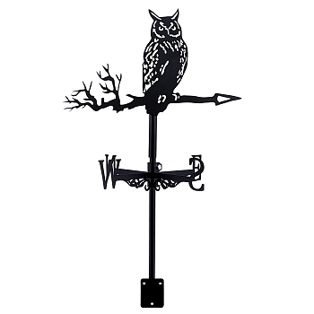 Iron Display Decorations, for Outdoor Garden Decoration, Owl, Electrophoresis Black, 2.35~40.3x1~5.4x0.1~2.2cm, Hole: 7mm, 7pcs/set