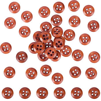 Wood Buttons, 4-Hole, Flat Round, Chocolate, 10x3.5mm, Hole: 1.4mm, 80pcs/set