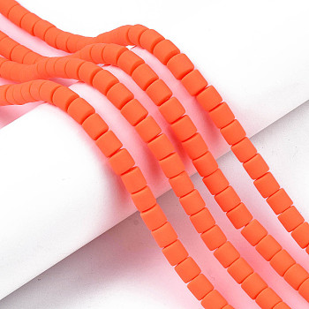 Handmade Polymer Clay Bead Strands, Column, Orange Red, 6.5x6mm, Hole: 1.2mm, about 61pcs/strand, 15.75 inch(40cm)
