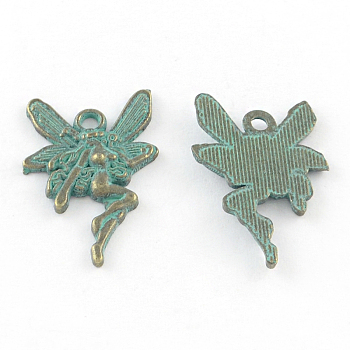 Zinc Alloy Angel Pendants, Cadmium Free & Lead Free, Antique Bronze & Green Patina, 21x15x2mm, Hole: 1.5mm
